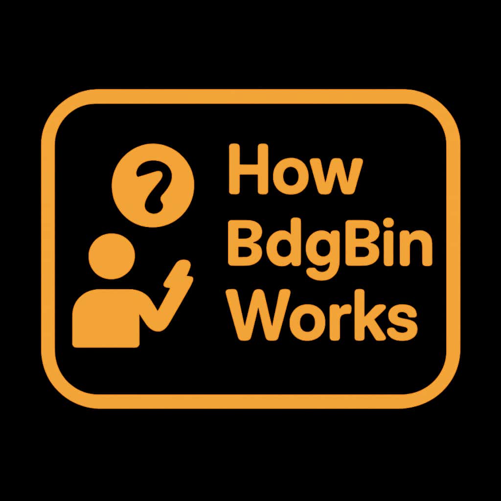 A simple badge design symbolizing the Bdg Bin platform guidance.