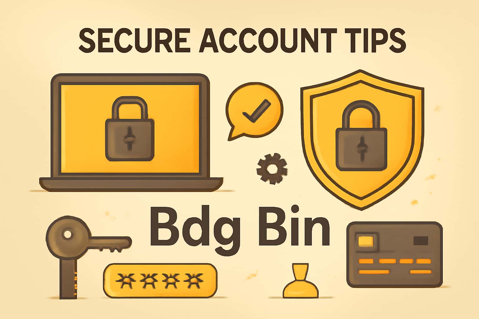 Informational scene depicting security tips for Bdg Bin account.